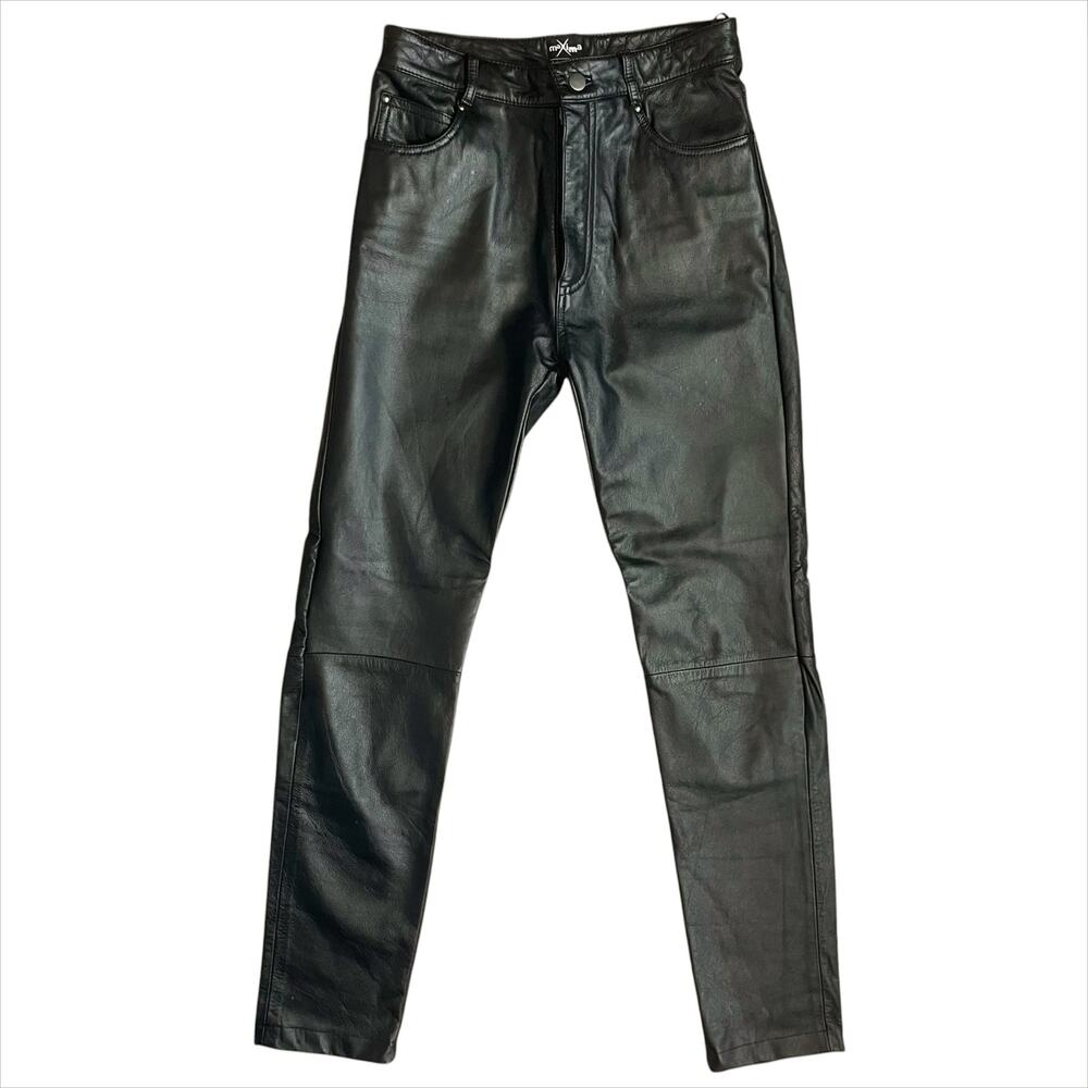 MAXIMA by WILSONS 100% Leather Satin-Lined Black Slim Leg Pants Size 4 (est)